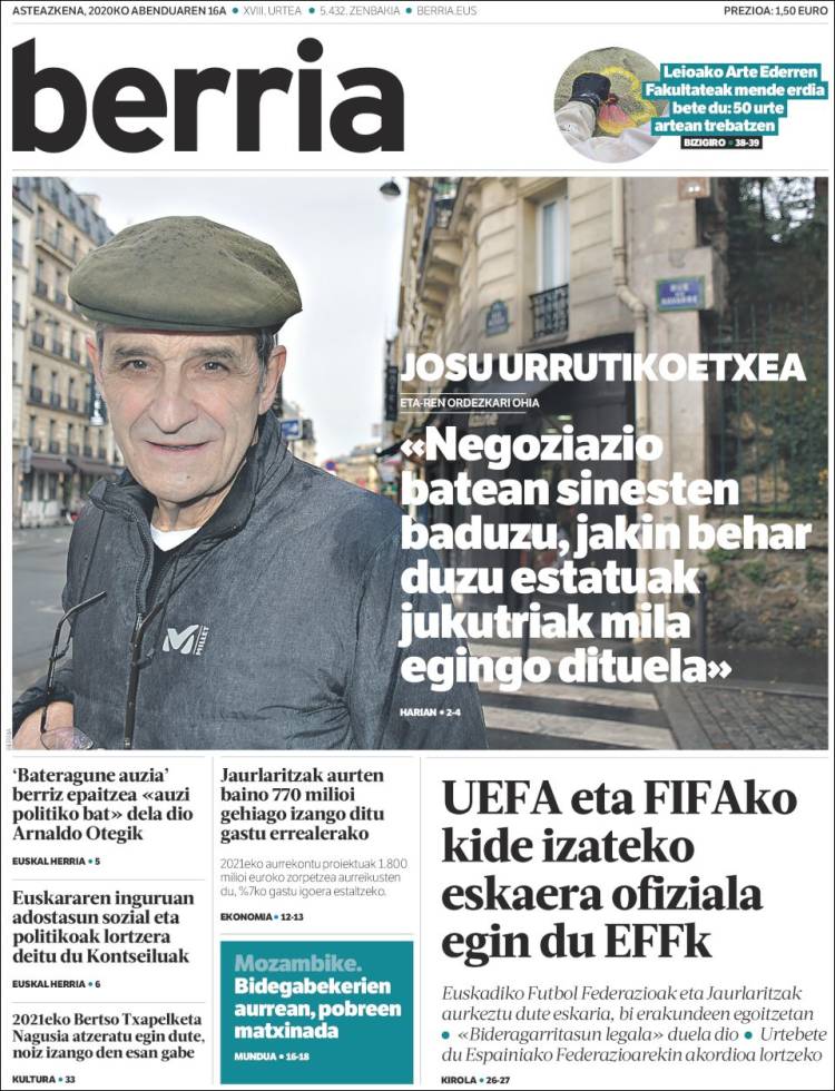 Portada de Berria (Espa&ntilde;a)