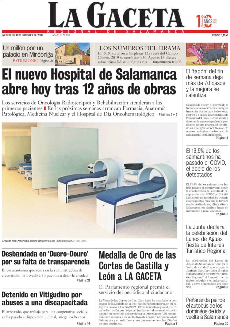 Portada de La Gaceta de Salamanca (Espa&ntilde;a)
