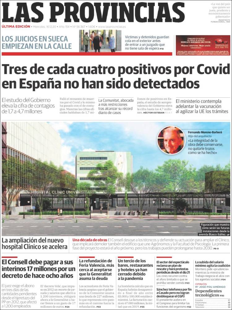 Portada de Las Provincias (Espa&ntilde;a)
