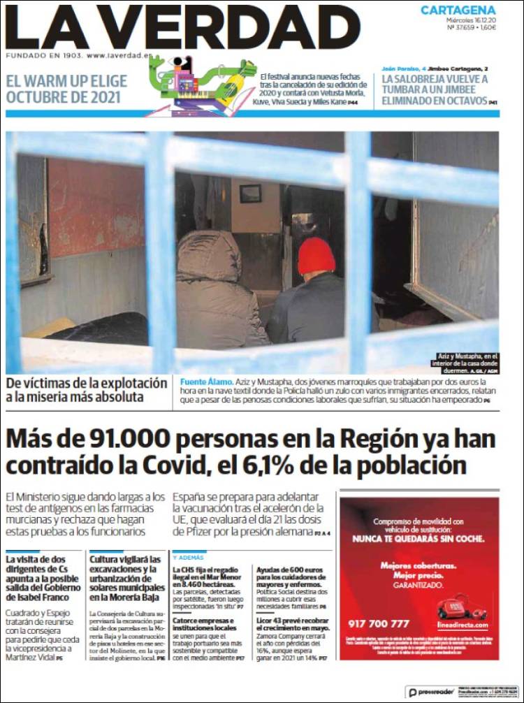 Portada de La Verdad de Cartagena (Espa&ntilde;a)