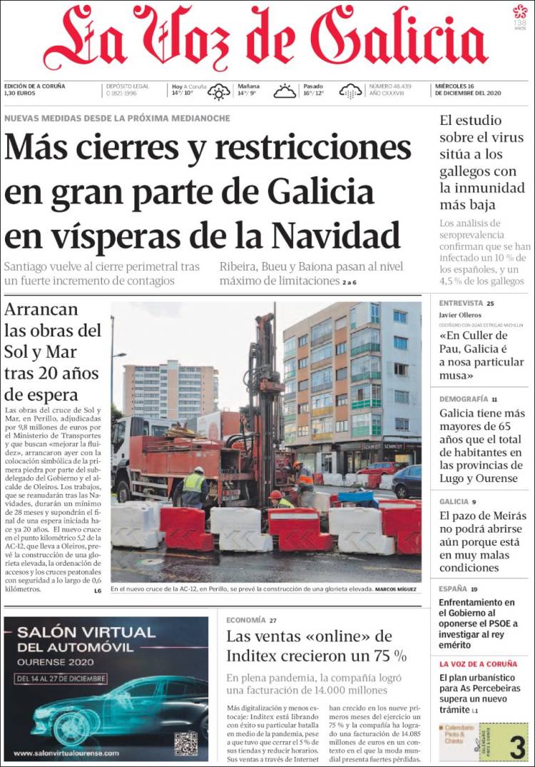 Portada de La Voz de Galicia (Espa&ntilde;a)