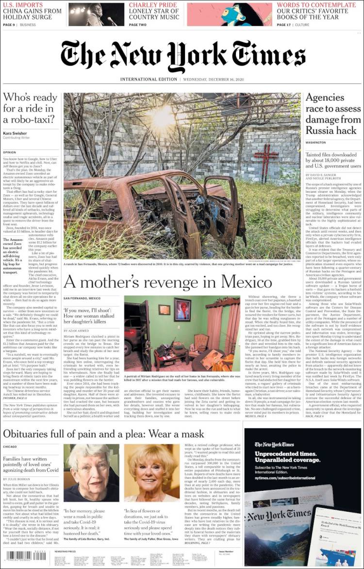 Portada de International New York Times (Europa)