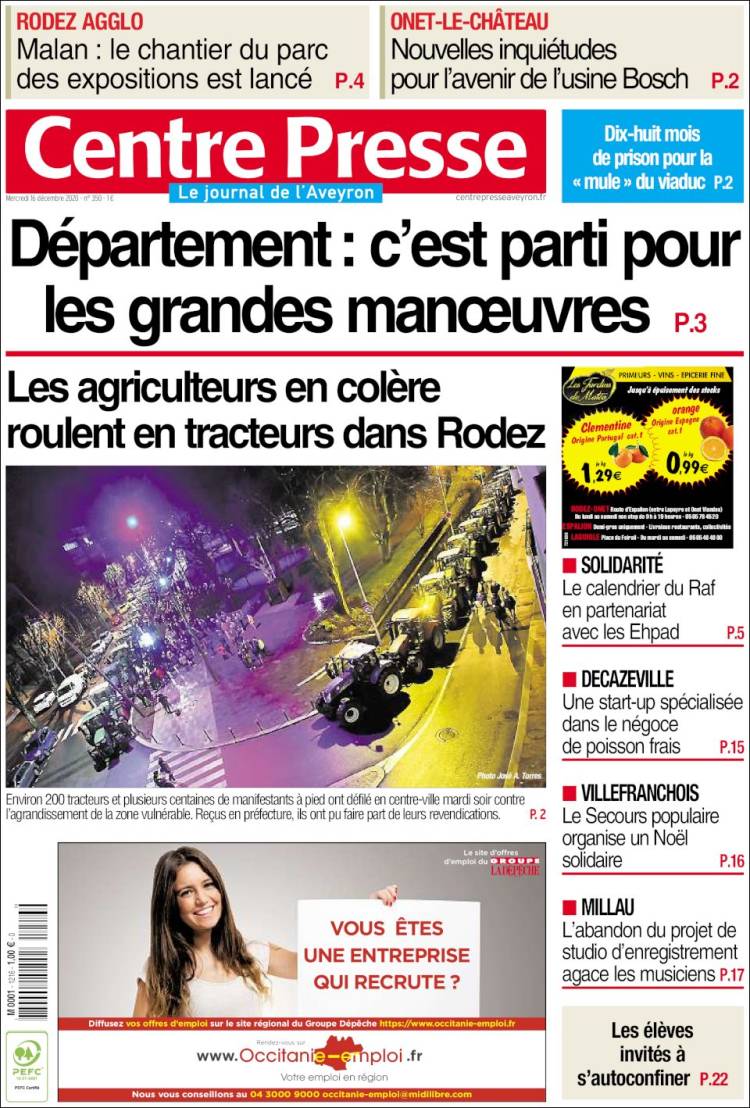 Portada de Centre Presse (Francia)