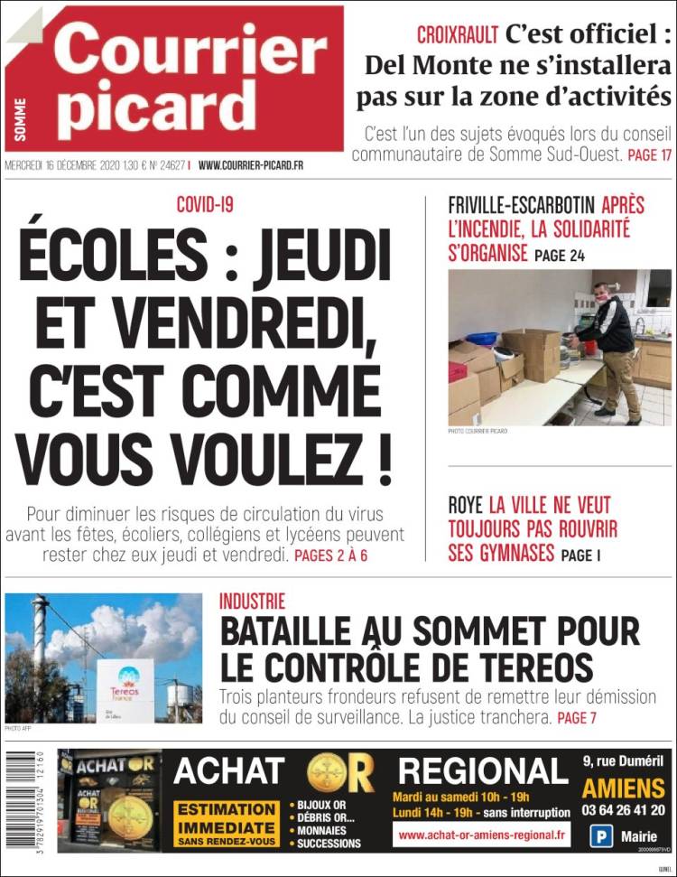 Portada de Courrier Picard (Francia)