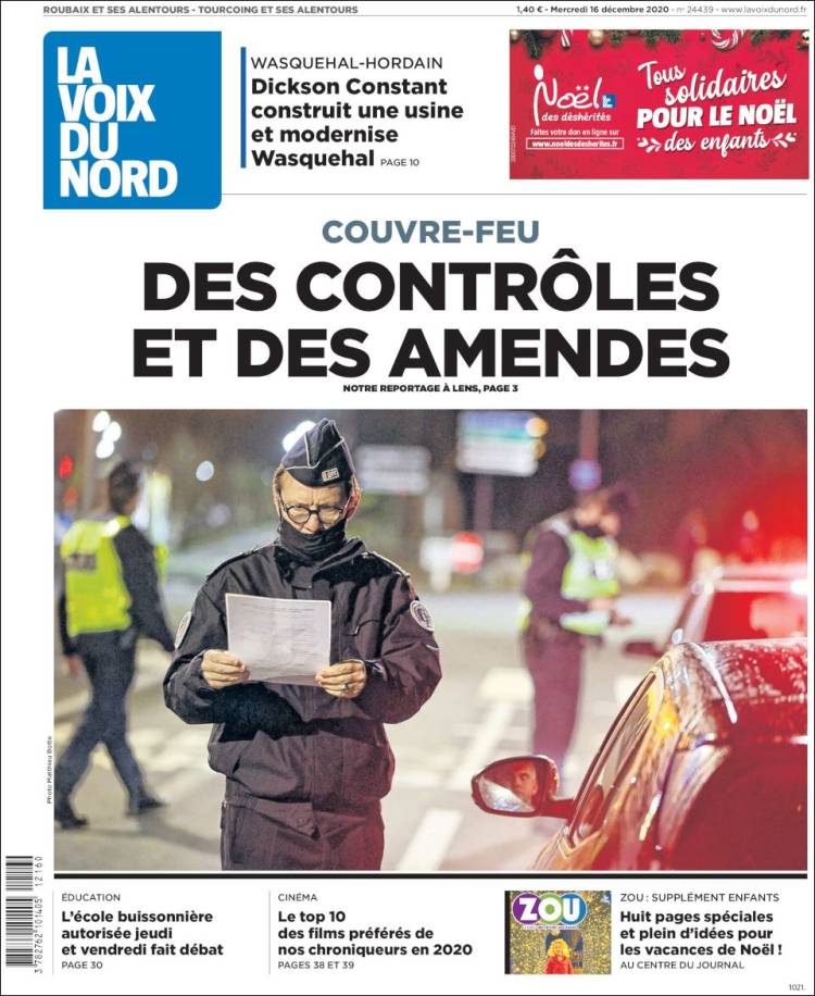 Portada de La Voix du Nord (Francia)