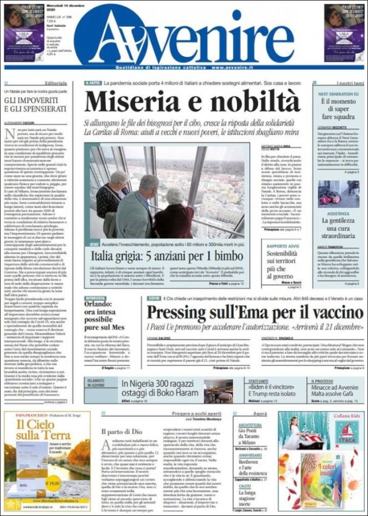 Portada de Avvenire (Italia)