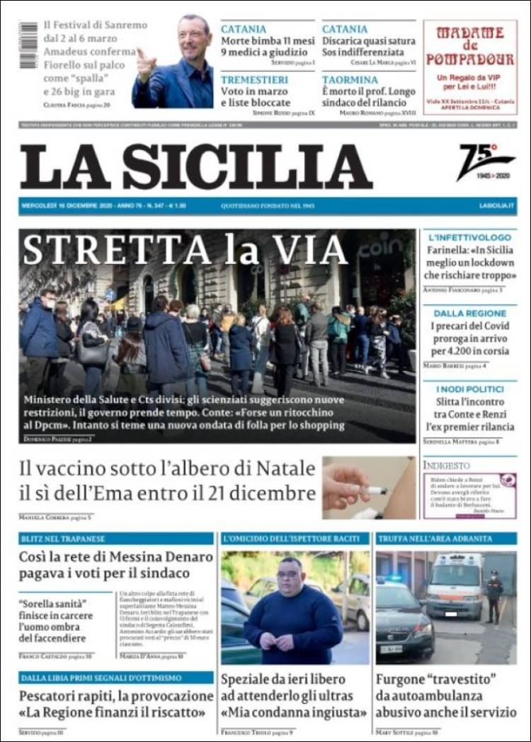Portada de La Sicilia (Italia)