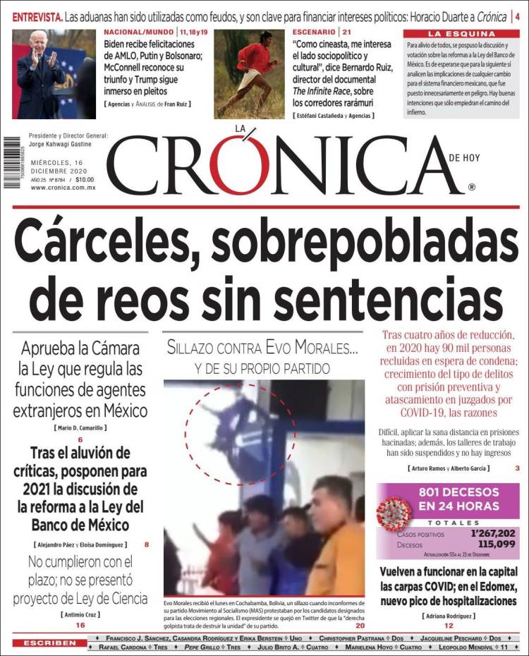 Portada de La Crónica de Hoy (México)