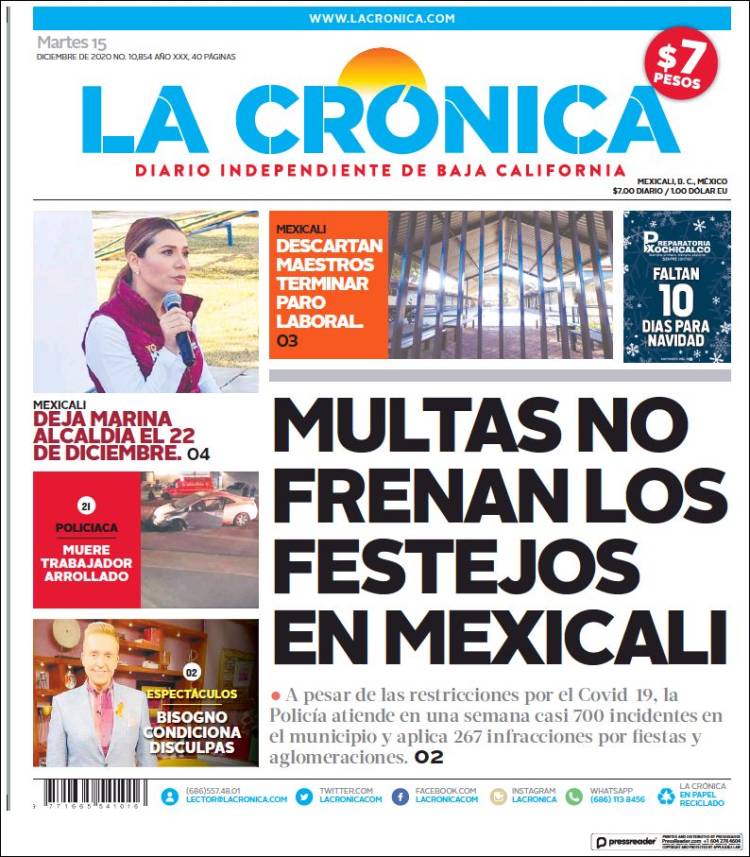 Portada de La Crónica de Baja California (México)
