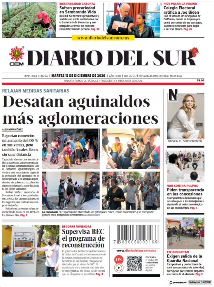 Portada de El Diario del Sur (México)