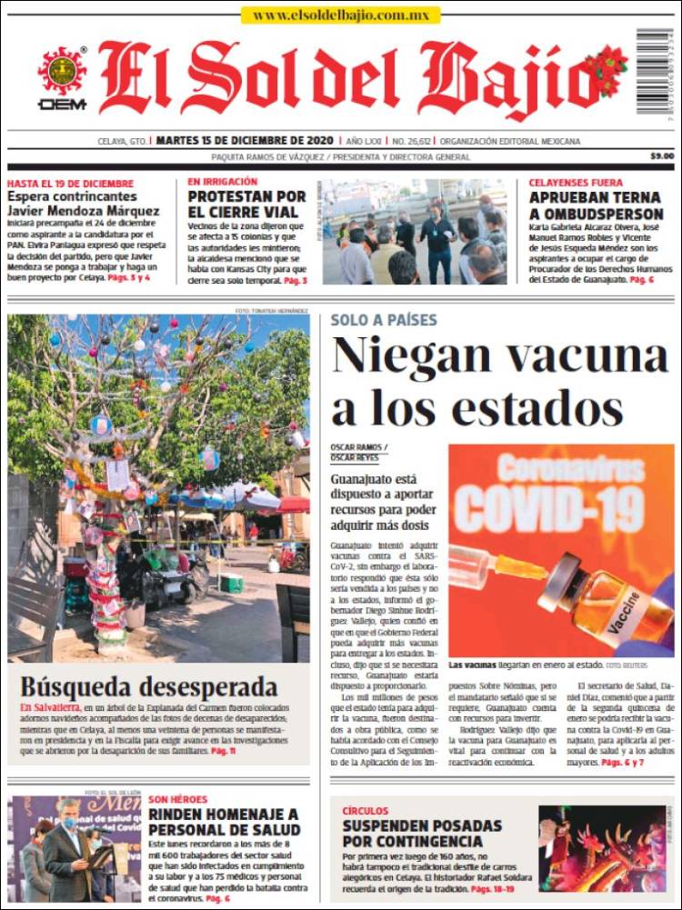 Portada de El Sol del Bajio (México)