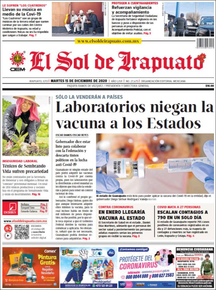 Portada de El Sol de Irapuato (México)