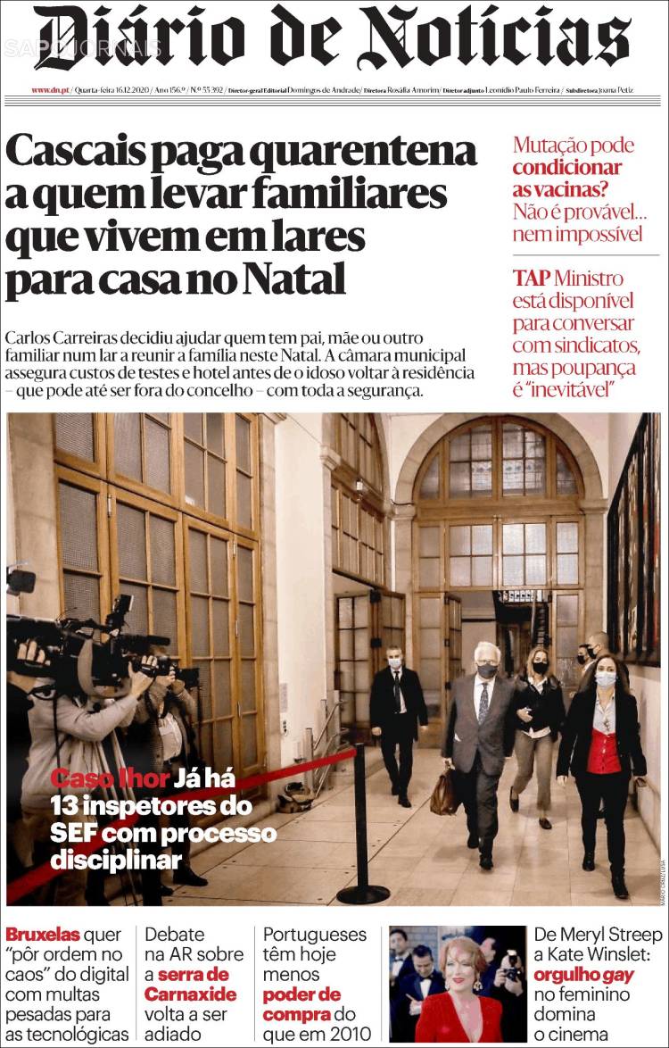 Portada de Diário de Noticias (Portugal)