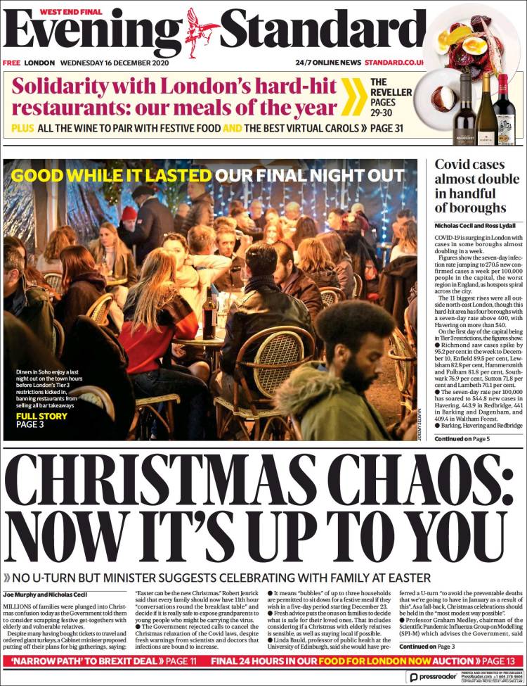 Portada de Evening Standard (Reino Unido)