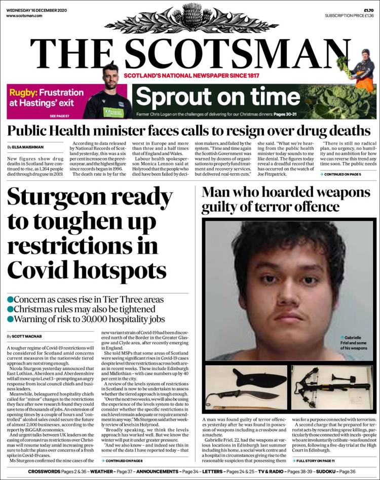 Portada de The Scotsman (Reino Unido)