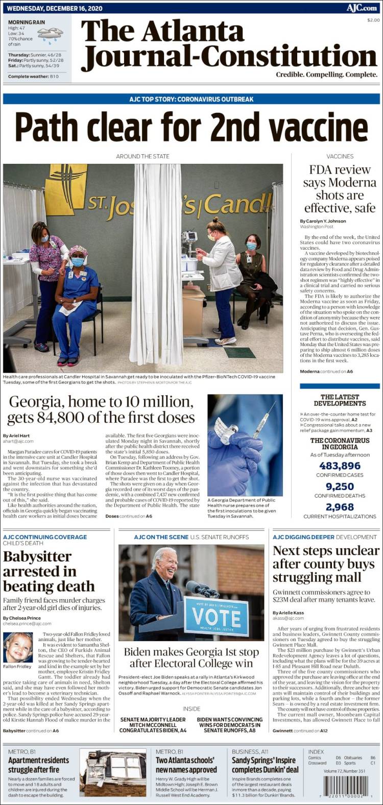 Portada de The Atlanta Journal-Constitution (USA)