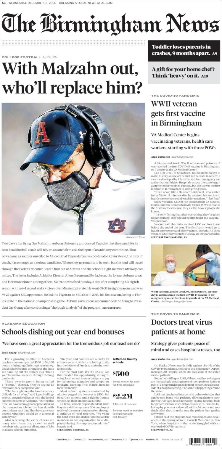 Portada de Birmingham News (USA)