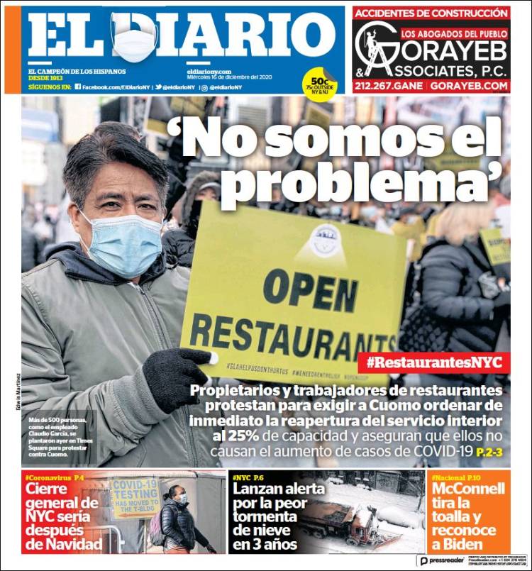 Portada de El Diario NY (USA)