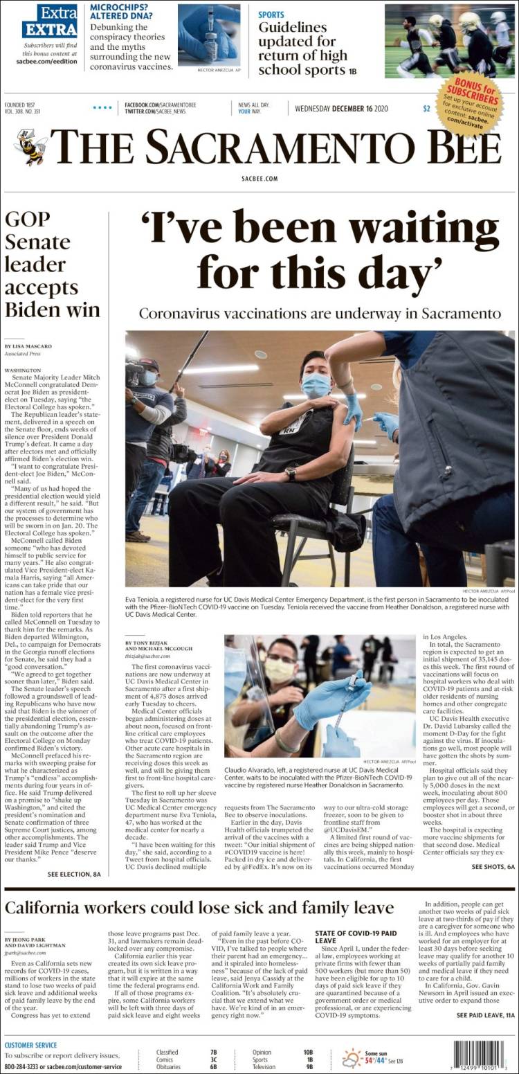 Portada de The Sacramento Bee (USA)