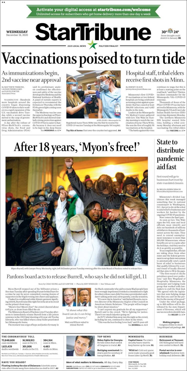 Portada de Star Tribune (USA)