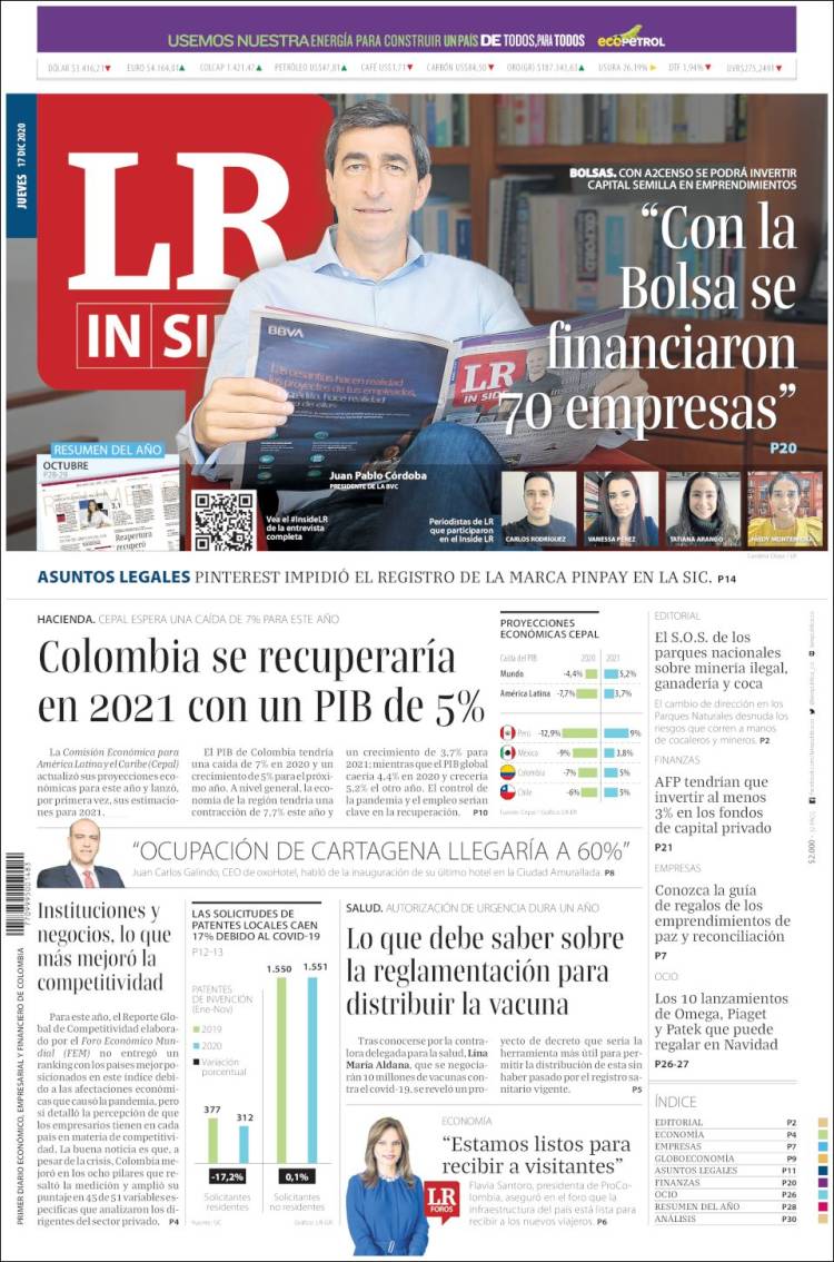 Portada de La Republica (Colombia)