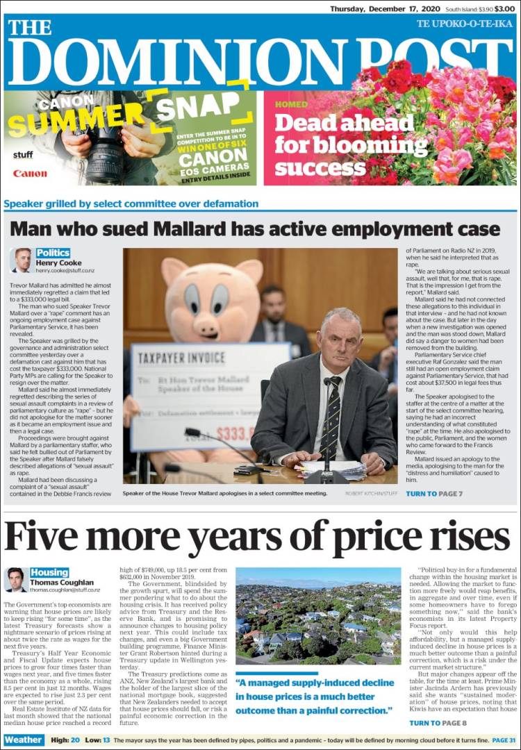 Portada de The Dominion Post (Nueva Zelanda)