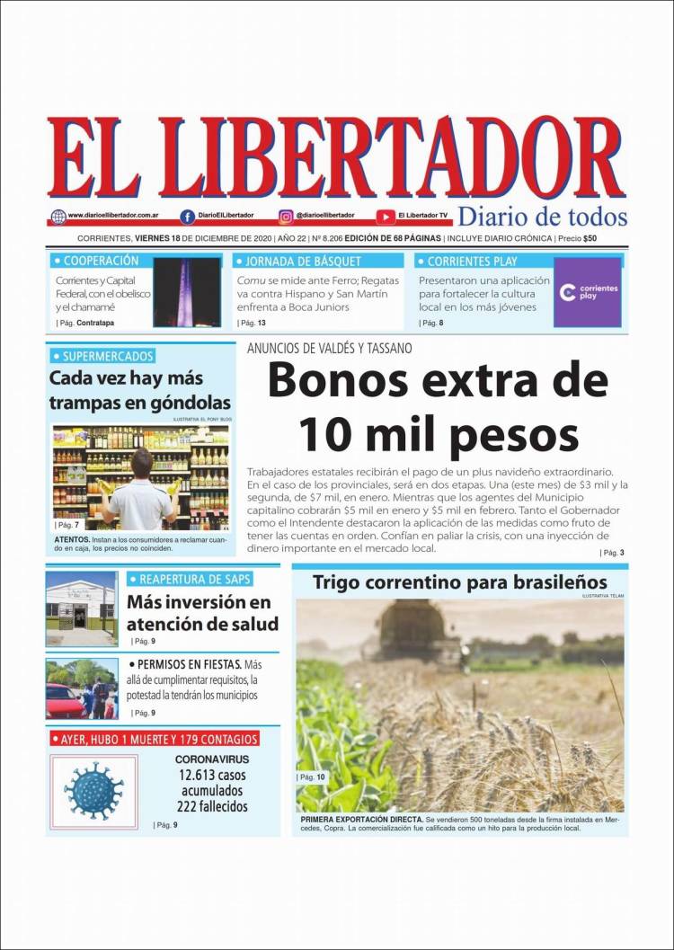 Portada de Diario El Libertador (Argentina)