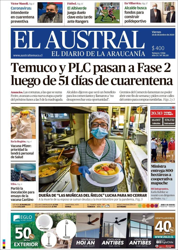 Portada de El Austral de Temuco (Chile)