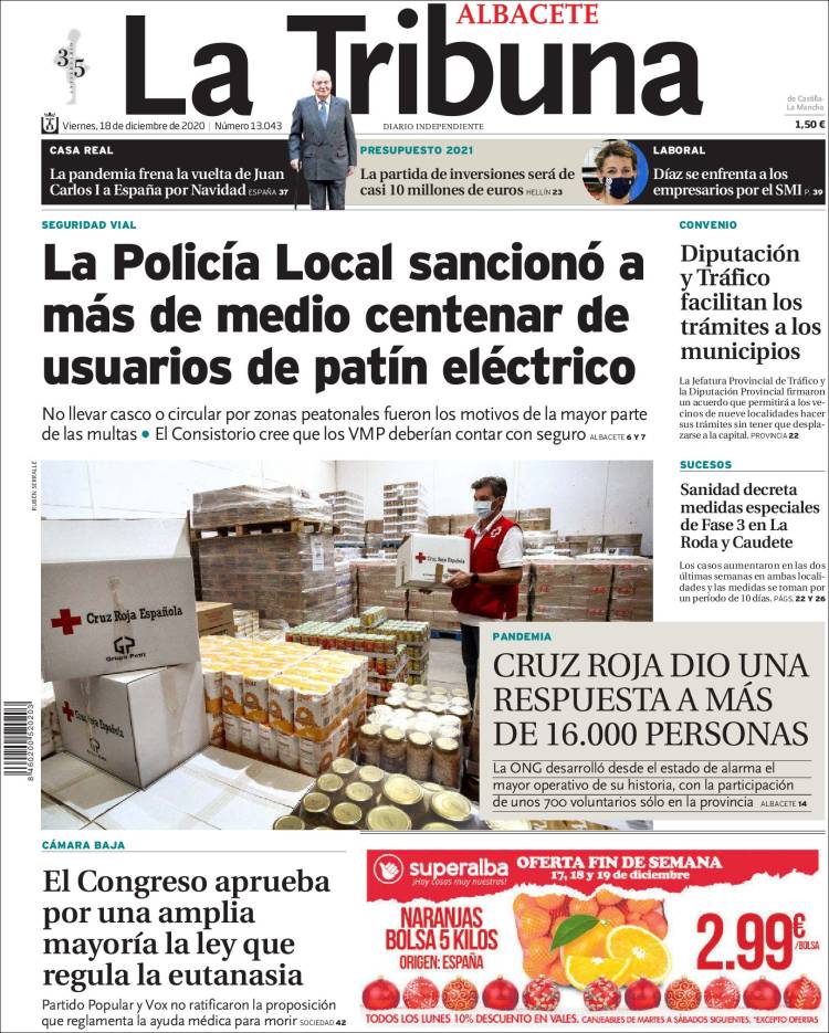 Portada de La Tribuna de Albacete (España)