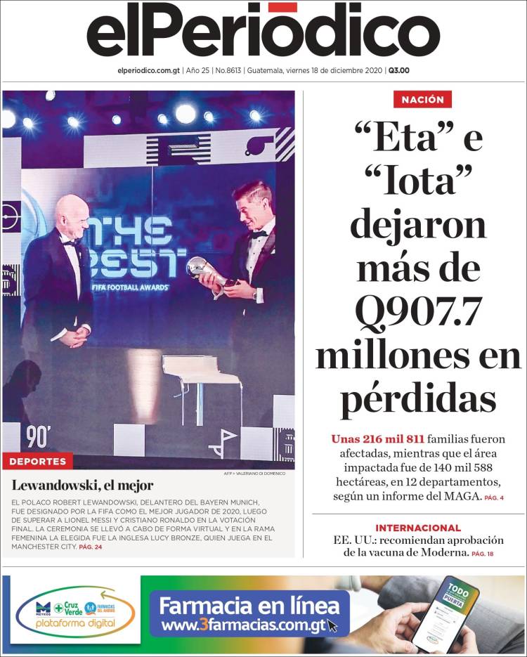 Portada de El Periódico de Guatemala (Guatemala)