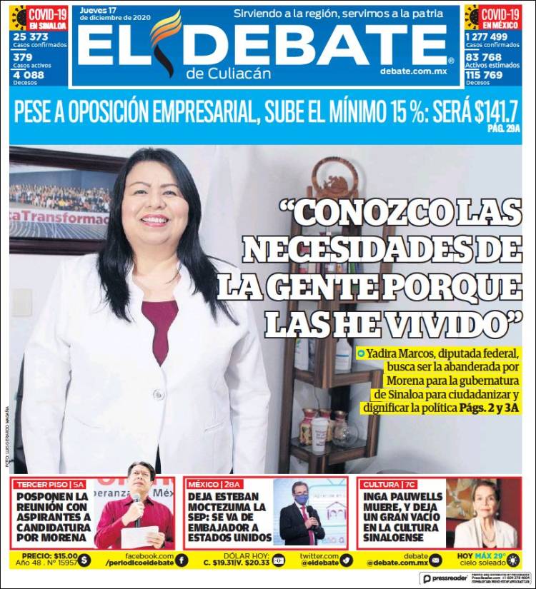 Portada de El Debate de Culiacán (México)