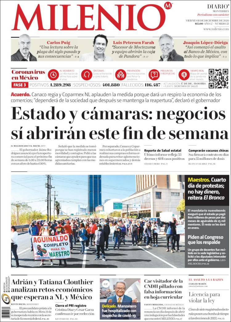 Portada de Milenio de Monterrey (México)