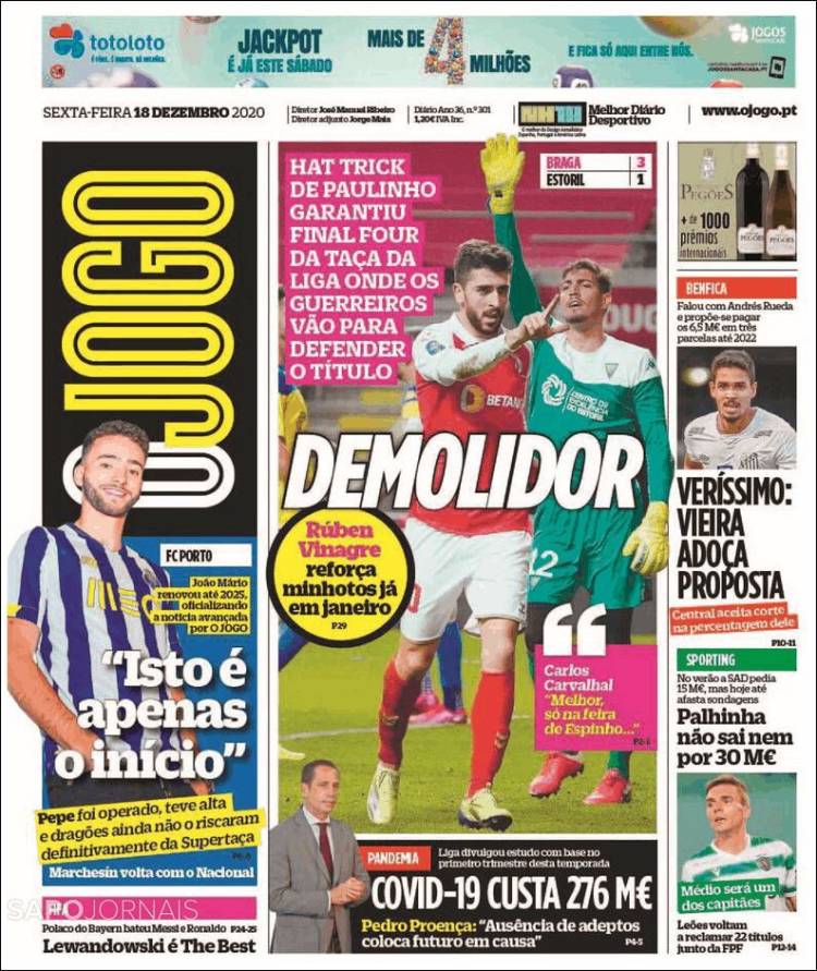 Portada de O Jogo (Portugal)