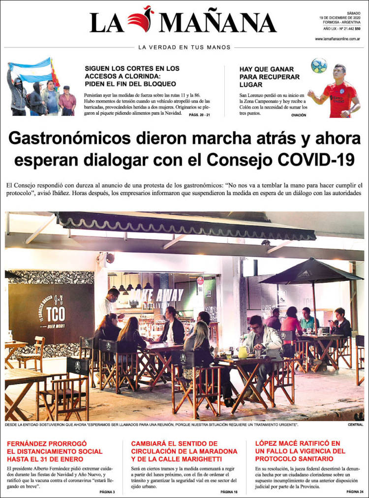 Portada de Diario La Mañana (Argentina)