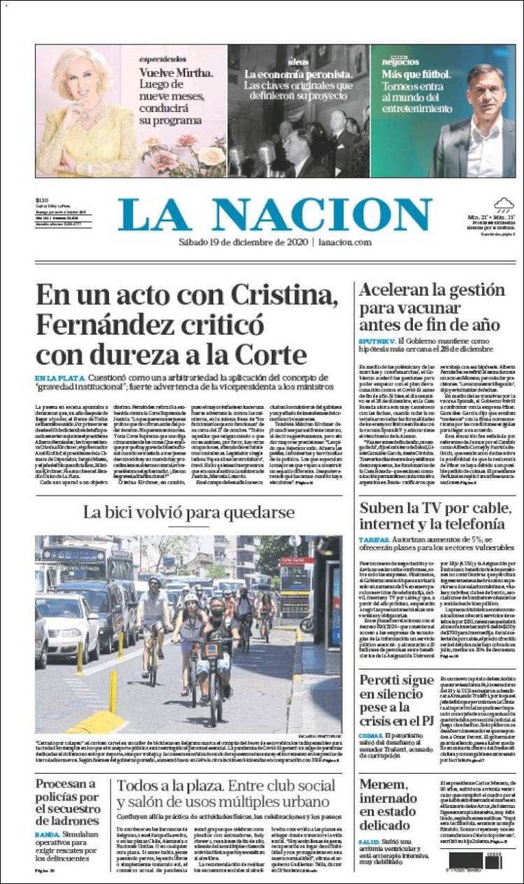 Portada de La Nación (Argentina)