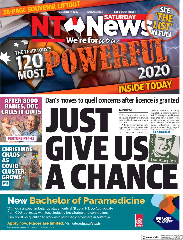Portada de Northern Territory News (Australia)