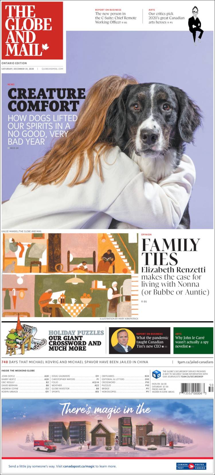 Portada de The Globe and Mail (Canada)
