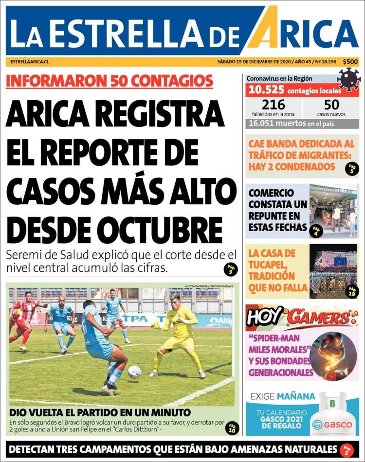 Portada de La Estrella de Arica (Chile)