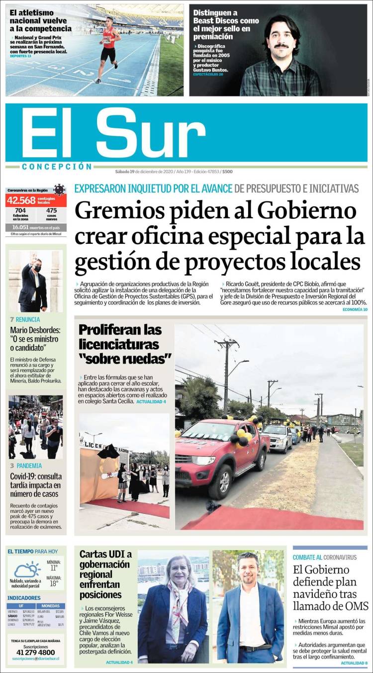 Portada de El Sur (Chile)