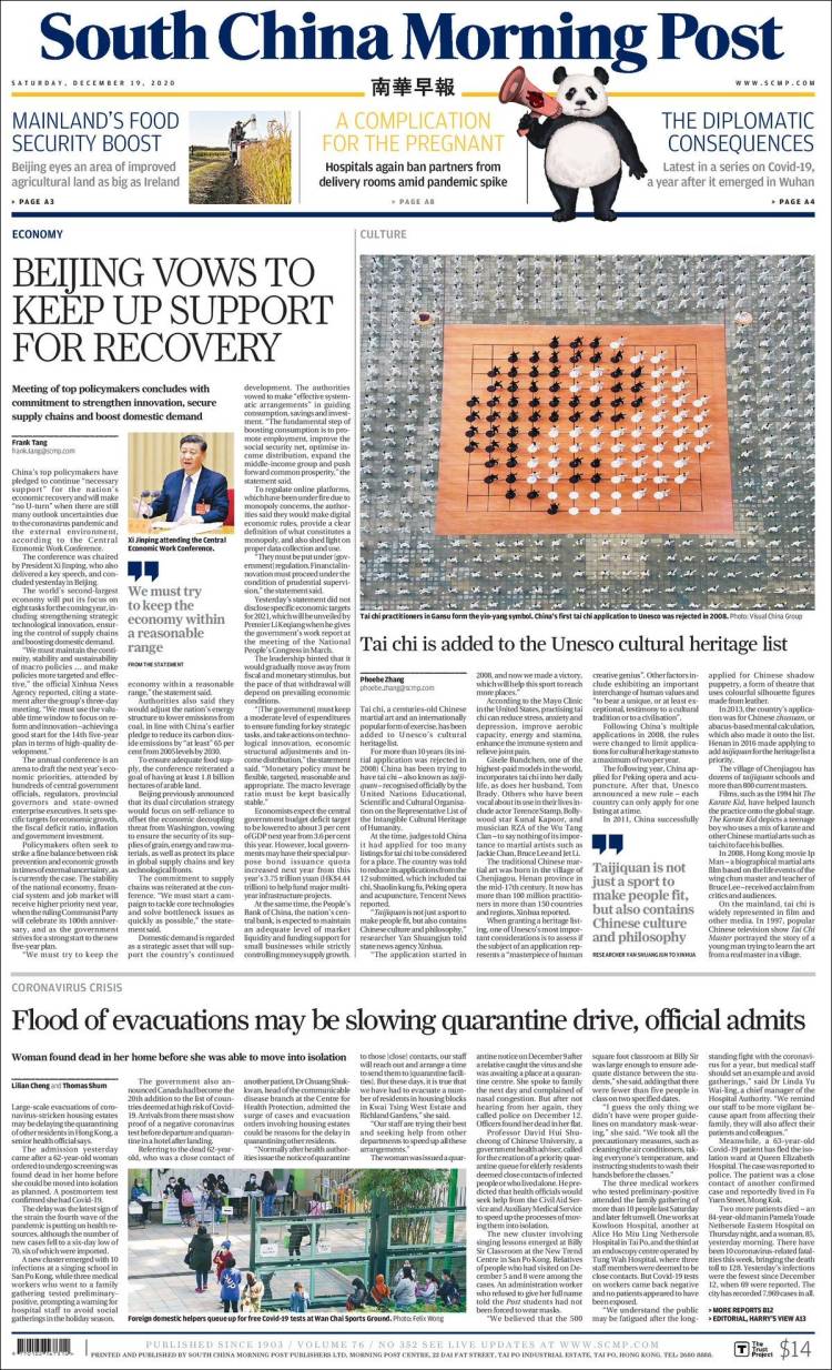 Portada de South China Morning Post (China)