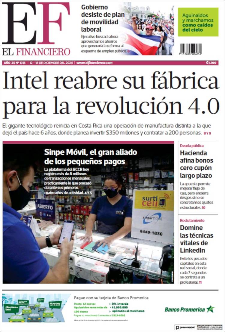 Portada de El Financiero (Costa Rica)