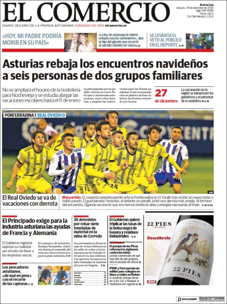 Portada de El Comercio (Espagne)