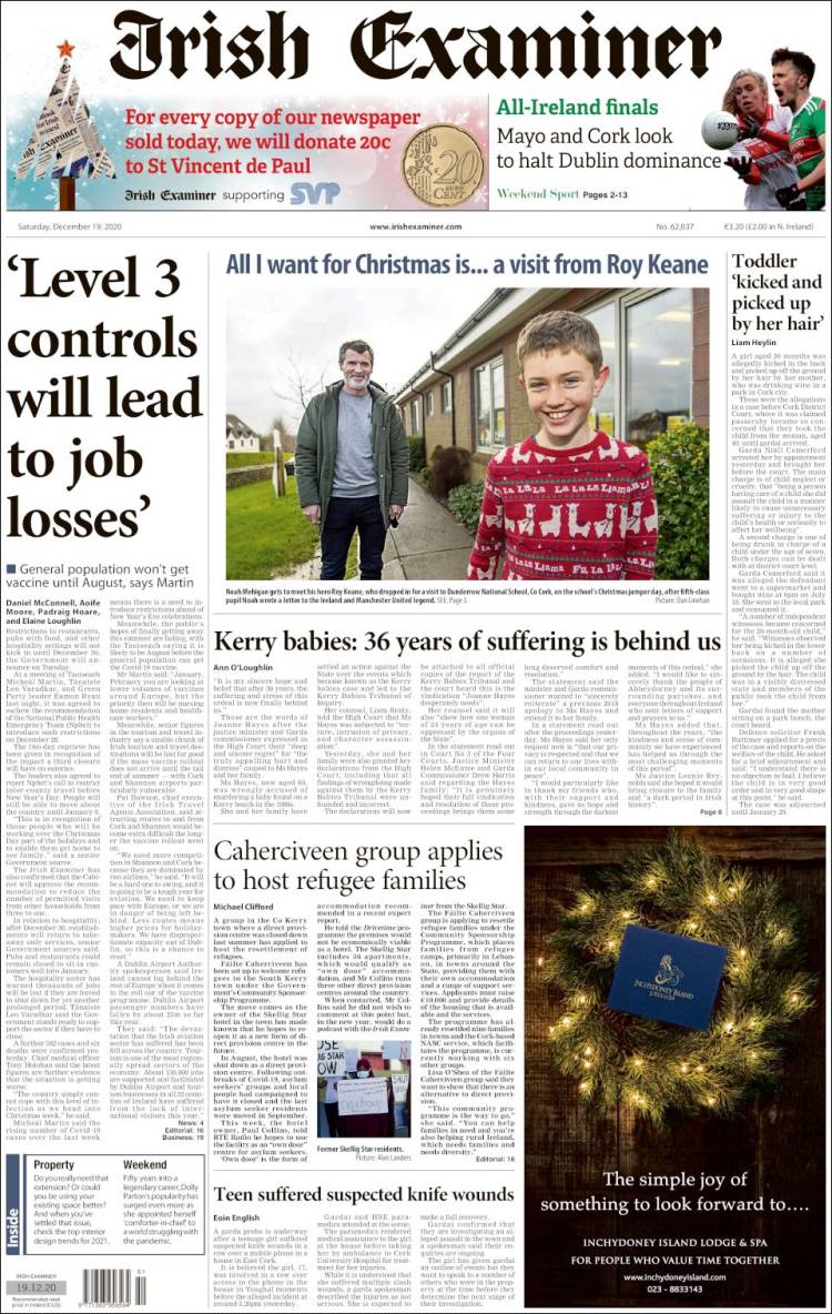 Portada de Irish Examiner (Irlanda)