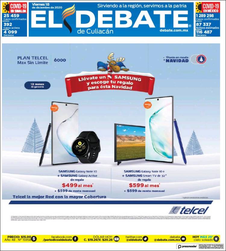 Portada de El Debate de Culiacán (México)