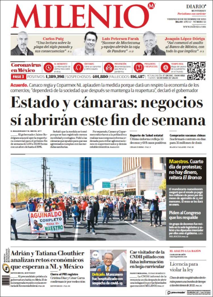 Portada de Milenio de Monterrey (México)