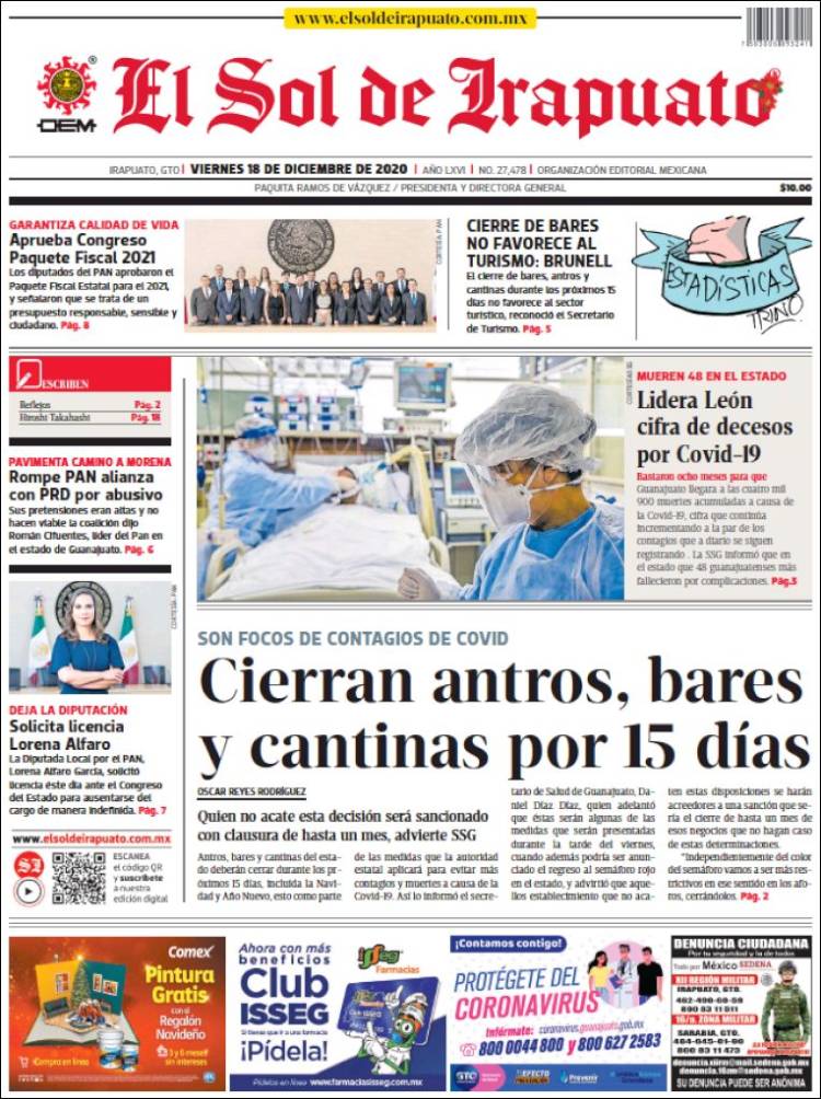 Portada de El Sol de Irapuato (México)
