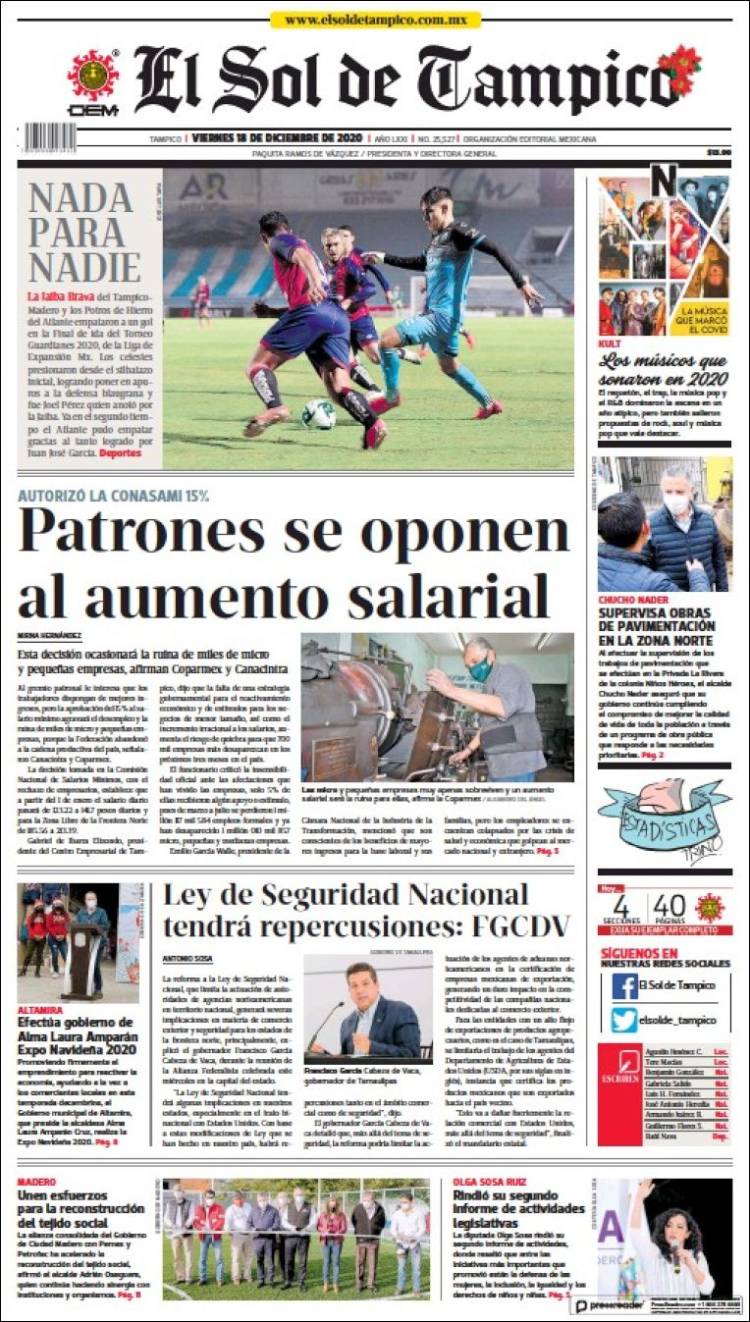 Portada de El Sol de Tampico (México)