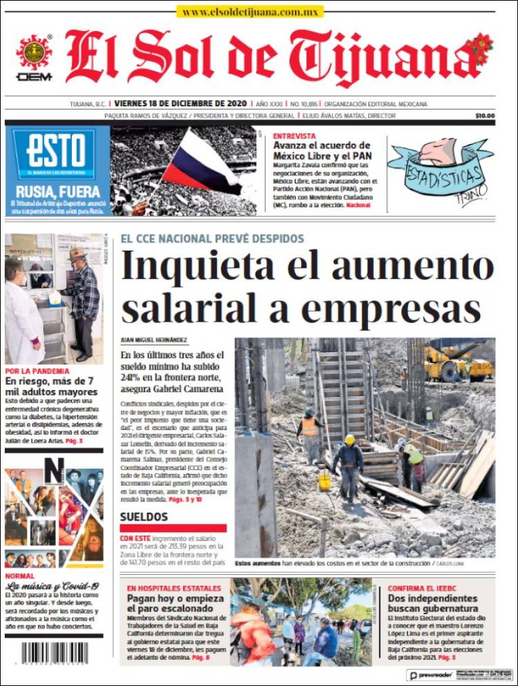 Portada de El Sol de Tijuana (México)