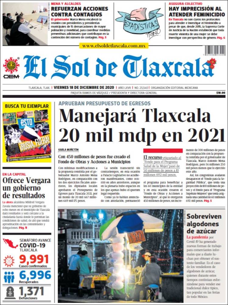 Portada de El Sol de Tlaxcala (México)
