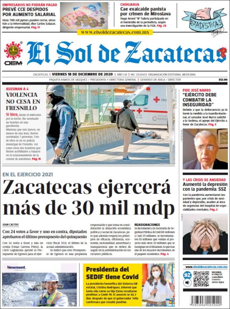 Portada de El Sol de Zacatecas (México)